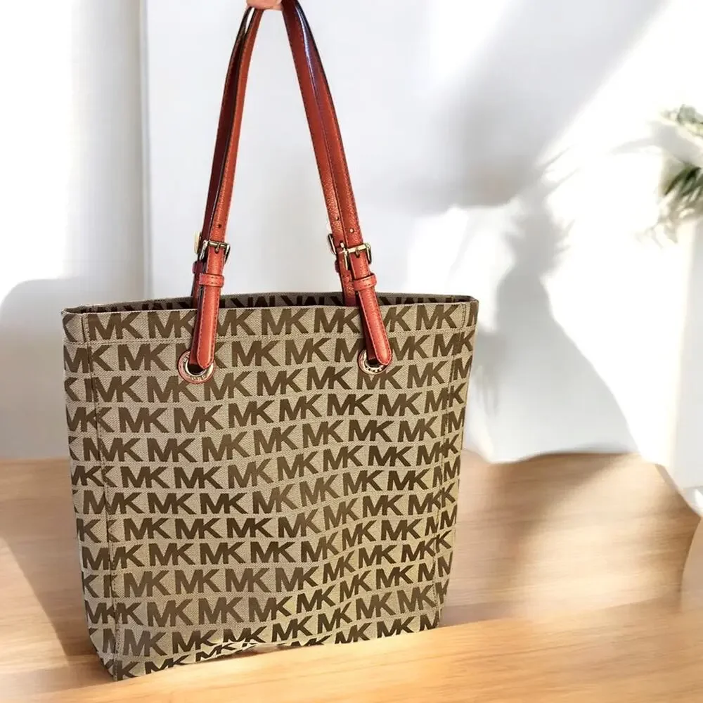 MICHAEL KORS, Jet Set Tote Bag Brown Signature Tall Tote Bag FAST SHIP 1829-2